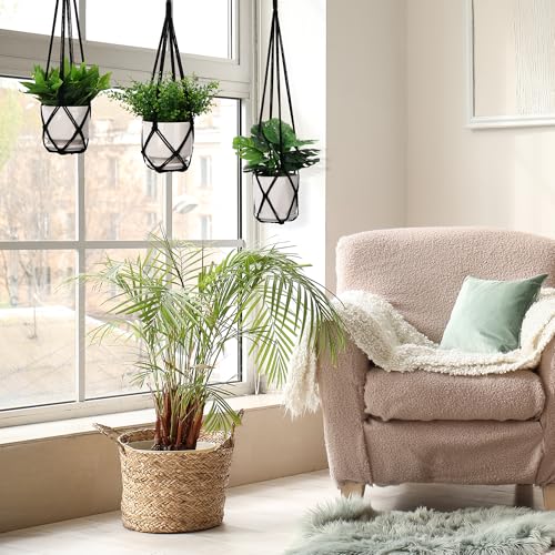 YIBOT Black Macrame Plant Hanger Indoor Hanging Planter Basket - color: Black, size: 35+29+23Inch
