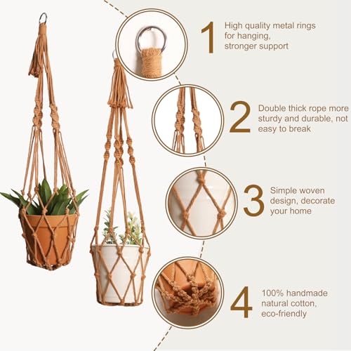 Artilady Macrame Hanging Planter for Indoor Plants Boho Plant Hanger Holder - color: Orange
