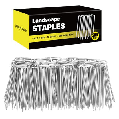 HongWay 500 Pack Landscape Staples 4 Inch, Galvanized Garden Stakes - size: 4 Inch, 500pcs