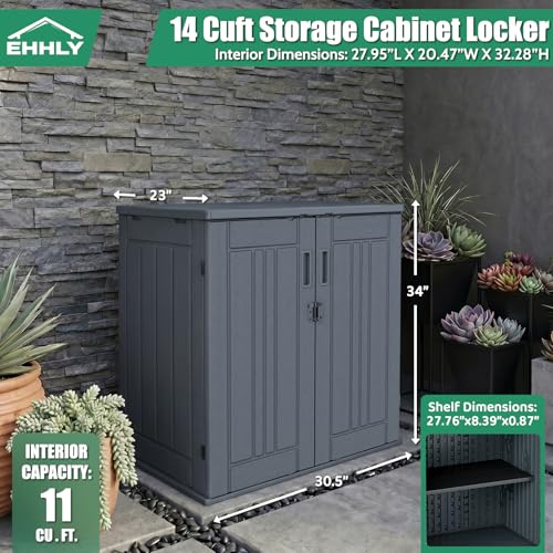 EHHLY Heavy Duty Small Storage Cabinet Outdoor Weatherproof, 14 Cuft Garage Storage Cabinet with 2 Adjustable Shelves, Lockable Kitchen Pantry Closer Organizer, 31Wx23Lx34H, Sage Grey - color: Sage Grey, size: 14 Cuft