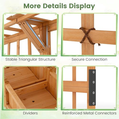 72" Raised Garden Bed with Lattice Trellis, Hanging Roof & Drainage Holes, Elevated Wooden Planter Box for Vine Climbing Plant, Flower, Herb & Vegetable