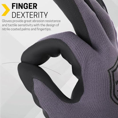 FURWEY Work Gloves, 16/32Pairs Nitrile, Seamless Nylon Knit - color: Black Gray, size: Large