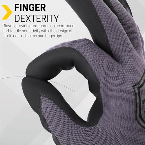 FURWEY Work Gloves, 16/32Pairs Nitrile, Seamless Nylon Knit - color: Black Gray, size: Small
