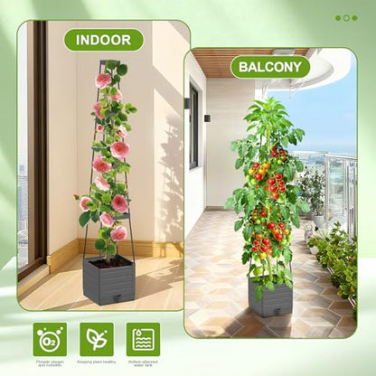 2 Pack Raised Garden Bed Tomato Planter with Trellis, 57" Tomato Cage Plant Support Planters, Self-Watering Planter for Tomatoes Climbing Plants Vegetable Vine Flowers Outdoor & Indoor