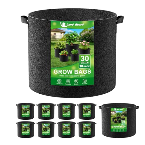 Land Guard 10-Pack Fabric Grow Bags 30 Gallon, Thickened Nonwoven Garden Pots, Growing Bags with Handles, Black - size: 30 Gallon