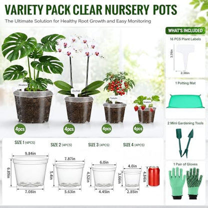 16 Pack 10/8/6/4 Inch Sizes Large Clear Nursery Pots with Drainage - color: 4/6/8/10 Inch-16pcs, size: Medium