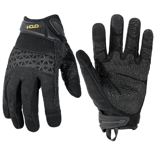 HANDLANDY Mens Work Gloves Touch screen, Utility Mechanic Gloves, Flexible Breathable Fit- Padded Knuckles & Palm - color: Black, size: X-Large