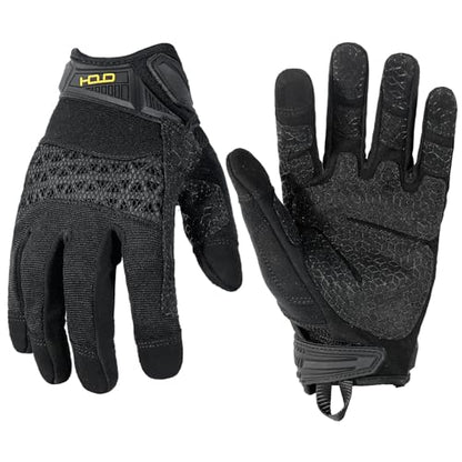 HANDLANDY Mens Work Gloves Touch screen, Utility Mechanic Gloves, Flexible Breathable Fit- Padded Knuckles & Palm - color: Black, size: X-Large