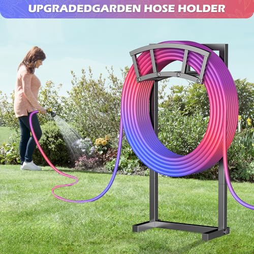 Garden Hose Holder Freestanding, Outdoor Heavy Duty Water Hose Holder Reel with 4 Spikes Holds 150-ft Water Pipe, Detachable Metal Hose Storage Stand Hanger Rack for Outside Yard Lawn Farm, Black - color: Matte Black