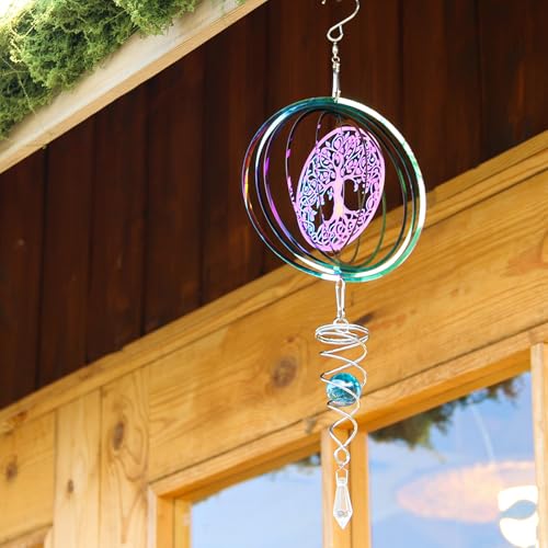 Phuryllic Wind Spinners Outdoor, Garden Decor, Bird Deterrents for Outside, 3D Metal Yard Decorations for Patio & Backyard, Unique Gardening Gifts for Women & Moms - Tree of Life - color: 1pc Purple Tree of Life