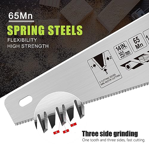 14 Inch Wood Hand Saw, 11 TPI Universal Handsaw Non-slip Ergonomic Handle Rustproof Wood Saw - color: 14 Inch Green