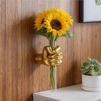 Gold Wall Sculptures, Hand Wall Vases Home Decor, Wall Mount Art Sculpture, Unique Wall Art Statue Vase Decor, Modern Hanging Vase for Living Rooms Decor,Hanging Test Tube Vase Statue(Gold)