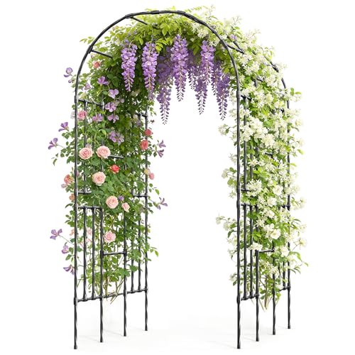 Miory Garden Arch Trellis for Climbing Plants Outdoor, 3.9x7.9ft Steel with PE Coating, Garden Archway for Vegetable, Vines, Wedding Arbor (Black) - size: 3.9x7.9 ft