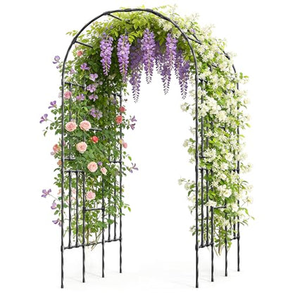 Miory Garden Arch Trellis for Climbing Plants Outdoor, 3.9x7.9ft Steel with PE Coating, Garden Archway for Vegetable, Vines, Wedding Arbor (Black) - size: 3.9x7.9 ft