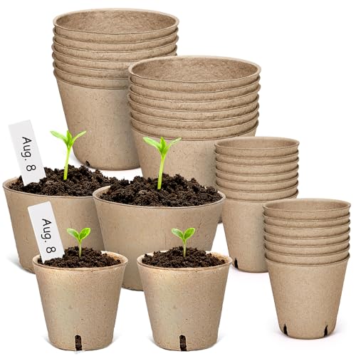 homenote 60 Peat Seed Starting Pots, 3.15 and 4 Inch with 20 Plant Labels - size: 3.15+4 Inch