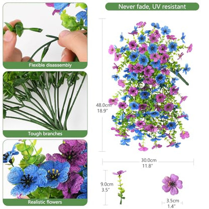 INQCMY 2 Pcs Artificial Fake Hanging Flowers for Outdoors UV Resistant - color: Purple Blue