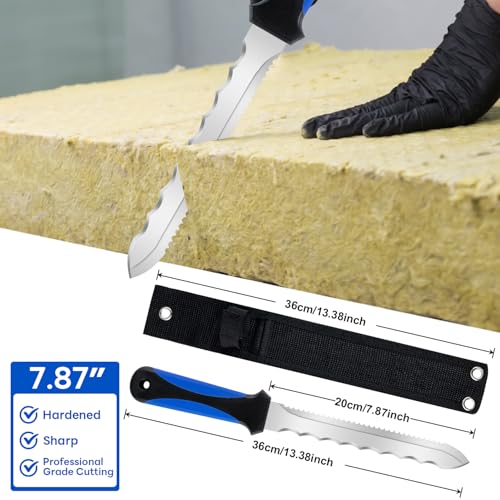 Insulating knife - sod knife, 7.87inch stainless steel blade, suitable for cutting insulating rock wool, Thermal insulation wool - color: short blue