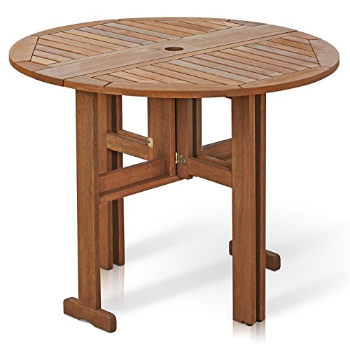 Furinno TIOMAN Outdoor Gateleg Round Patio Table, Natural - size: Gateleg Folding Table 35-inch Wide