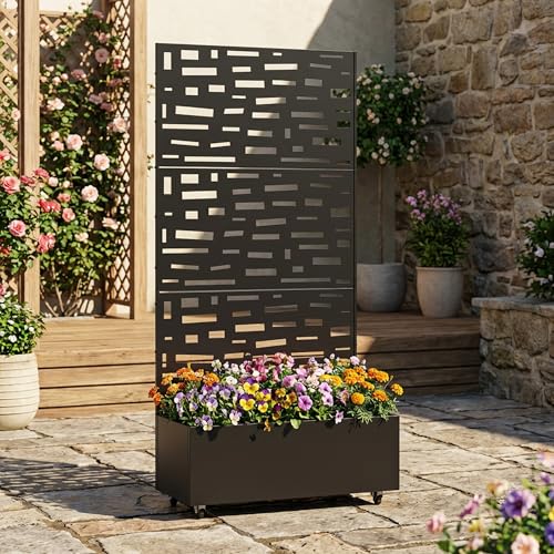 Metal Raised Garden Bed with Trellis and Wheels, 71"x35"x16" (Black-Gerald) - color: Black-gerald, size: 71"x35"x16"