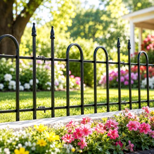 Metal Garden Fence Panels 18'' H x 22'' W, 14.6 Ft Total Length, Heavy Duty Rustproof No-Dig Decorative Fence to Protect Plants & Keep Dogs Out for Yard, Flower Beds & Pathways (8 Panels) - size: 19" H x 14.4ft (8 Panels)
