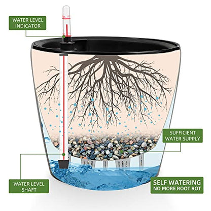 Dexceder 11x10 Self Watering Planter (Black High Gloss) - color: Black, size: 11x10