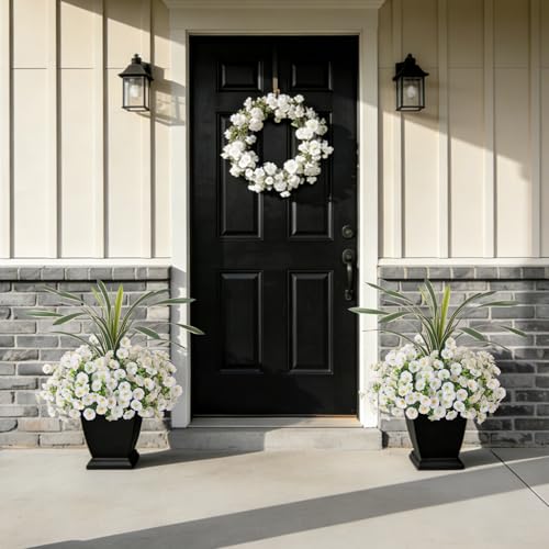 INXUGAO Artificial Flowers for Outdoors Fake Plants UV Resistant Outside - color: White