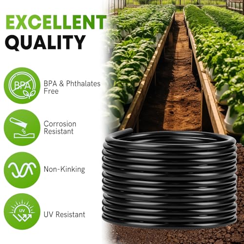 50FT 1/2"(OD) Drip Irrigation Tubing with 4 Fittings - size: 50FT 1/2”(OD) Tube