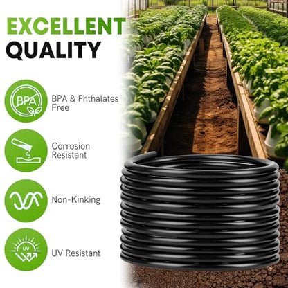 50FT 1/2"(OD) Drip Irrigation Tubing with 4 Fittings - size: 50FT 1/2”(OD) Tube