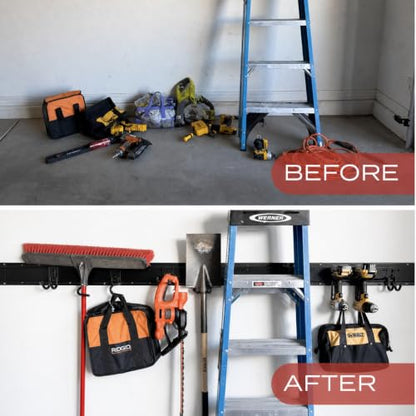 VAULTON 96" Garage Wall Organizer, Metal Tool Rack, 4 Rails 11 Hooks - size: 96" - 15 piece kit