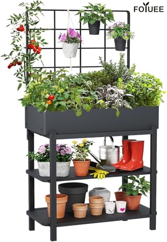 Metal Raised Garden Bed with Trellis & Legs