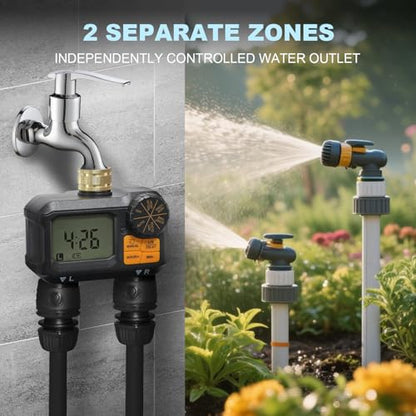 ANDOLL HOME Water Timer for Garden Hose - 2 Zone Timed Sprinkler with Rain Delay/Manual Watering/Automatic Irrigation Programmable Faucet Timer for Yard Lawn (1, Grey) (1, Black-Yellow) - color: Black-yellow