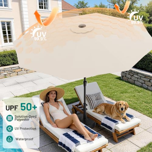 AreShark 9FT Outdoor Patio Umbrella with Tilt and Crank, Cream-white - color: Cream White, size: 9ft