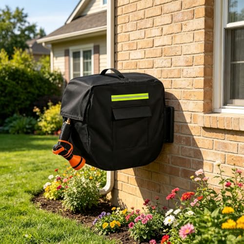 Retractable Garden Hose Reel Cover with Plush Lining, Heavy Duty 100% Waterproof Outdoor Wall Mounted Garden Hose Reel Cover with Side Pocket - 20.9" W x 11.4" D x 18.9" H (Cover Only) - color: Black#1, size: 20.9" W x 11.4" D x 18.9" H
