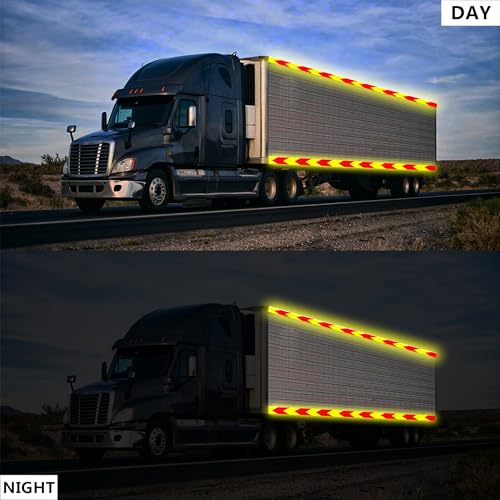 SWRT 2" x 160 FT Red & Fluorescent Yellow Reflective Tape, Reflective Tape Outdoor Waterproof Heavy Duty Strong Adhesive Hazard Caution Safety Warning Tape Reflector Conspicuity Tape for Trailer - size: 2IN x 160FT