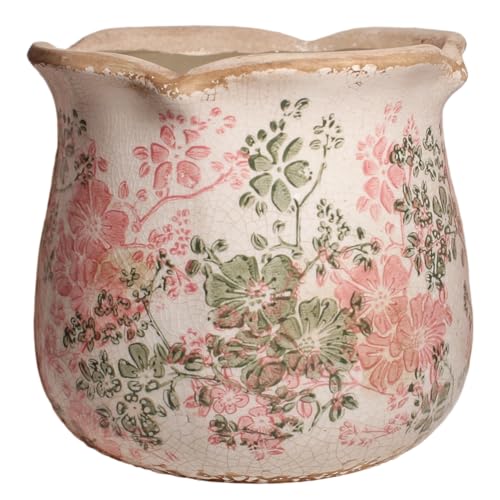 Ceramic Pots for Plants, Pink Colorful Vintage Plant Pot with Drainage Hole - color: Pastel Meadow