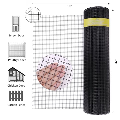 Black 16 Gauge Vinyl Coated Hardware Cloth 1 inch 36 in x50ft for Fencing - size: 1 inch 36in x 50ft