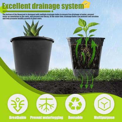 20 Gallon Nursery Pots Plastic Container Injection Molded Pot for Plants Flexible with Drainage Holes Suitable for Plants Soil Growers or Hydroponics Black 5 Pcs - size: 20 Gallon