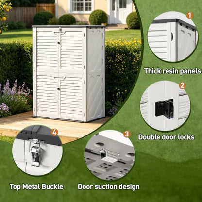 65 Cu.Ft Resin Outdoor Storage Shed with Floor, Weatherproof Plastic Vertical Outdoor Storage Cabinet for Garden Backyard Patio Pool Tool - size: 65 Cu.Ft
