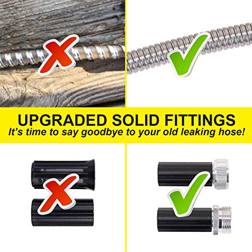 Metal Garden Hose 50 ft - Stainless Steel Water Hose with 2 Nozzles, Lightweight, Tangle Free & Kink Free, Heavy Duty, High Pressure, Flexible, Dog Proof - size: 50FT