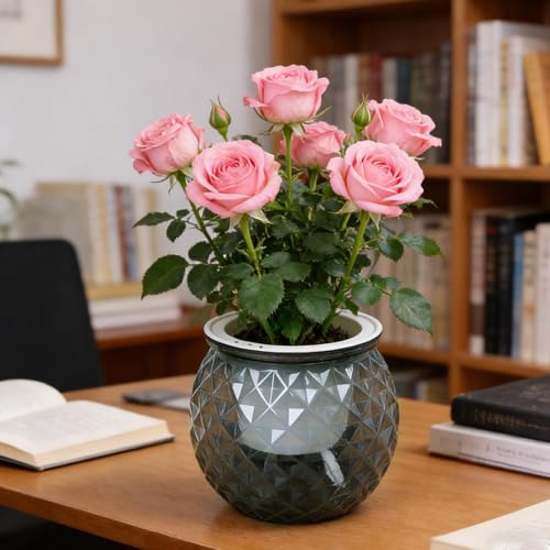 Self Watering Planter Pots, Automatic Water Absorbing Pot Indoor Hydroponic Plant Flower Pots for Green Luo, Succulent Plant (White, 11x10.5cm) - color: White