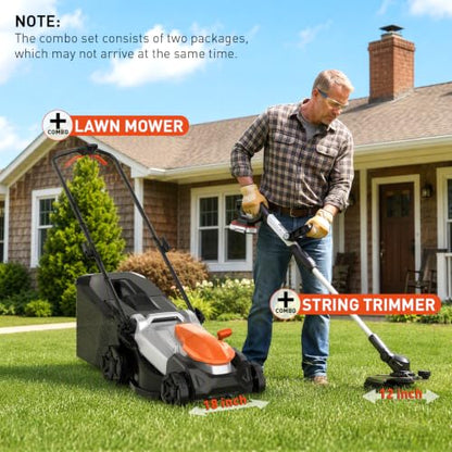 18 Inch Brushless Electric Lawn Mower and 12 Inch Trimmer Combo - color: 18'' Lawn Mower+Weed Wacker, size: 2*8.0Ah+2*2.0Ah