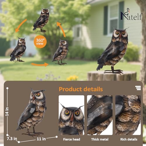 Natelf Outdoor Metal Brown Standing Owl Garden Statue for Patio Yard Decor - color: Brown-1