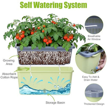Oliz Window Box Planter 4 Packs, 14 Inches Rectangle Flower Pots with Breathable Drainage Holes, Pots for Vegetables, Herbs, Flowers, Garden Windowsill Balcony (Green & Grey) - color: Green & Grey