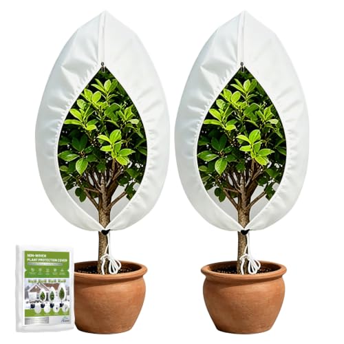TOREAD 31"*40"Plant Frost Cover with Zipper and Drawstring, Non-Woven Freeze Protection, for Outdoor Plants, Breathable Winter Plant Cover for Shrubs, Potted Plants and Small Trees,2pack - size: 31" x 40"