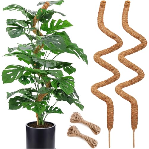 Soupiar 2 Pack 60'' Bendable Moss Pole for Monstera & Pothos - Tall Handmade Coco Coir Plant Support Stakes for Large Climbing Indoor Plants, Potted Houseplant Trellis Accessories - color: 2 × 60 Inch