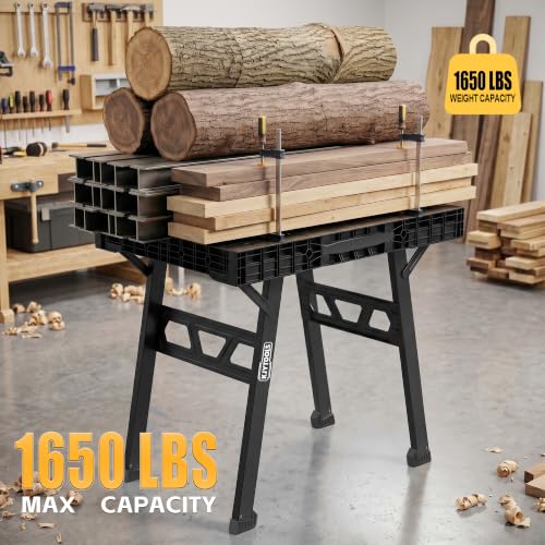 Portable Work Table, 1650lbs Capacity, Folding Work Bench, Black - color: Black