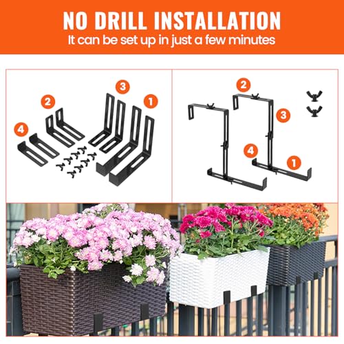 Window Box Brackets, Adjustable Hanging Railing Planter Box, Heavy Duty Wall Mount Iron Flower Box Holder for Railing Deck Patio Windowsill (2 Pack) - size: 2 Pcs