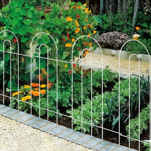 Decorative White Garden Border Fence 32inX20ft Metal Wire Garden Fencing - color: White, size: White-32″x20′