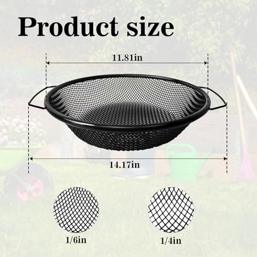 2Pcs Soil Sifter for Gardening, 1/6" & 5/16" Dual Mesh Heavy Duty Sieve with Upgrade Dual Handles, Fits 5 Gallon Bucket for Compost Dirt Sand Gravel Rocks Sawdust - color: 2PCS Black Handle 1/6in,5/16in