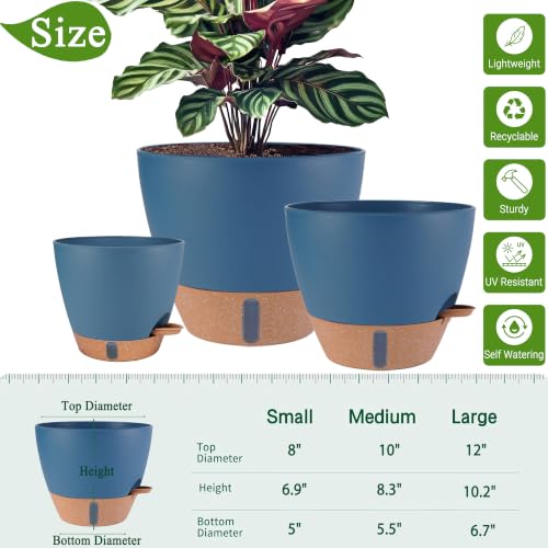 12/10/8 inch Plant Pots, Large Plastic Self Watering Planters - color: Navy Blue, size: 8/10/12 inch